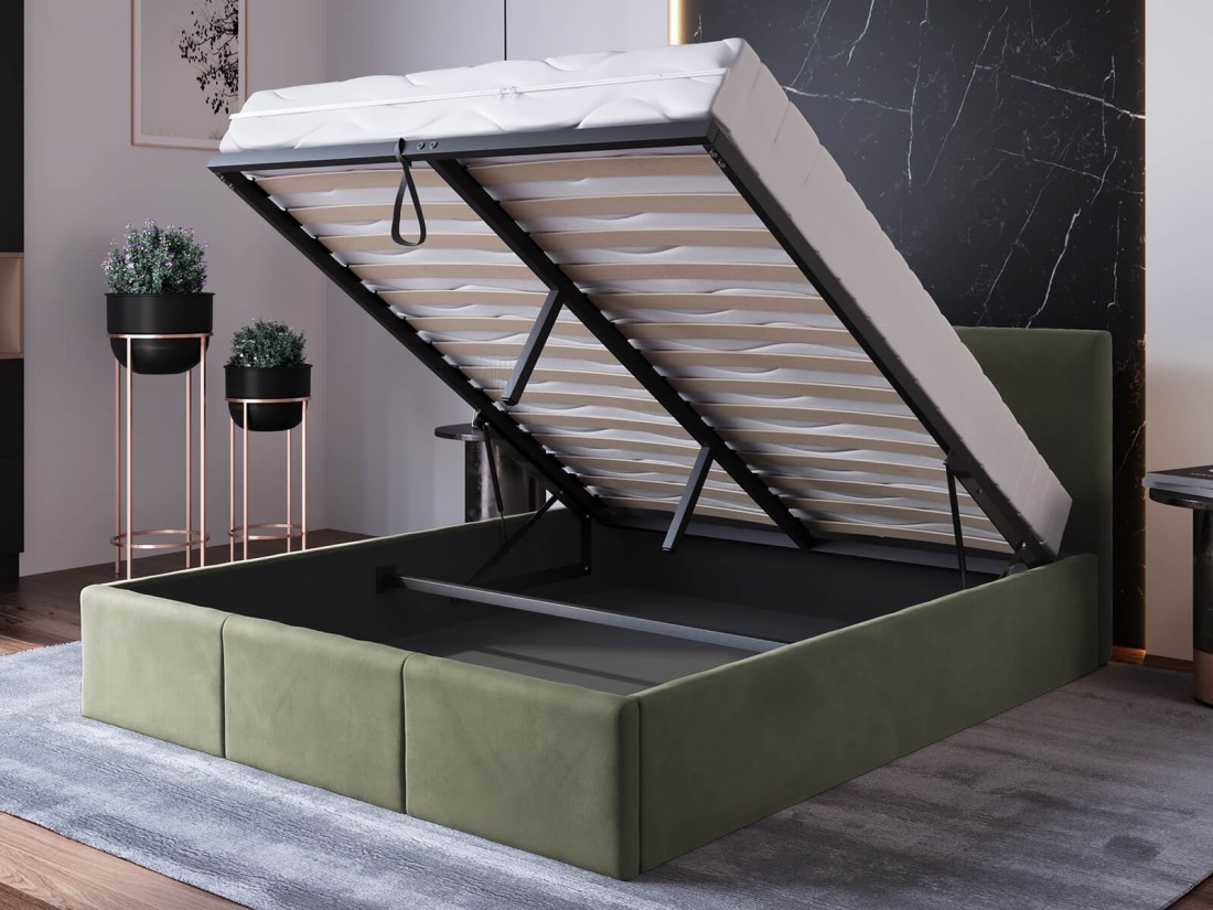 Łóżko tapicerowane z pojemnikiem 140x200 TOP line 7 Velvet Oliwkowy