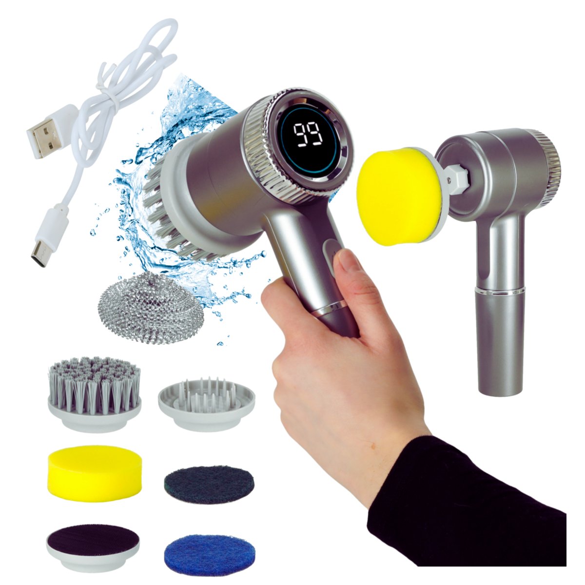 Szczotka Myjka Elektryczna Do Czyszczenia 5W1 Do Łazienki Podłogi Fug Basenu Led