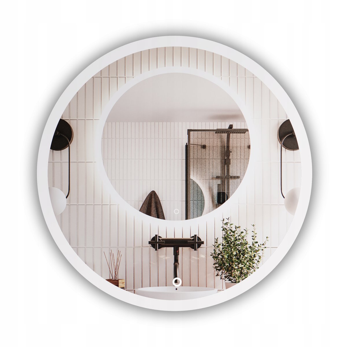 LUSTRO OKRĄGŁE LED PODŚWIETLANE ŁAZIENKOWE ŚREDNICA 90cm WŁĄCZNIK DOTYKOWY