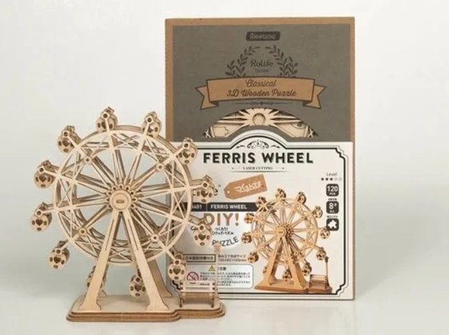 DREWNIANY MODEL PUZZLI 3D DIABELSKI MŁYN FERRIS WHEEL DIY 120el.