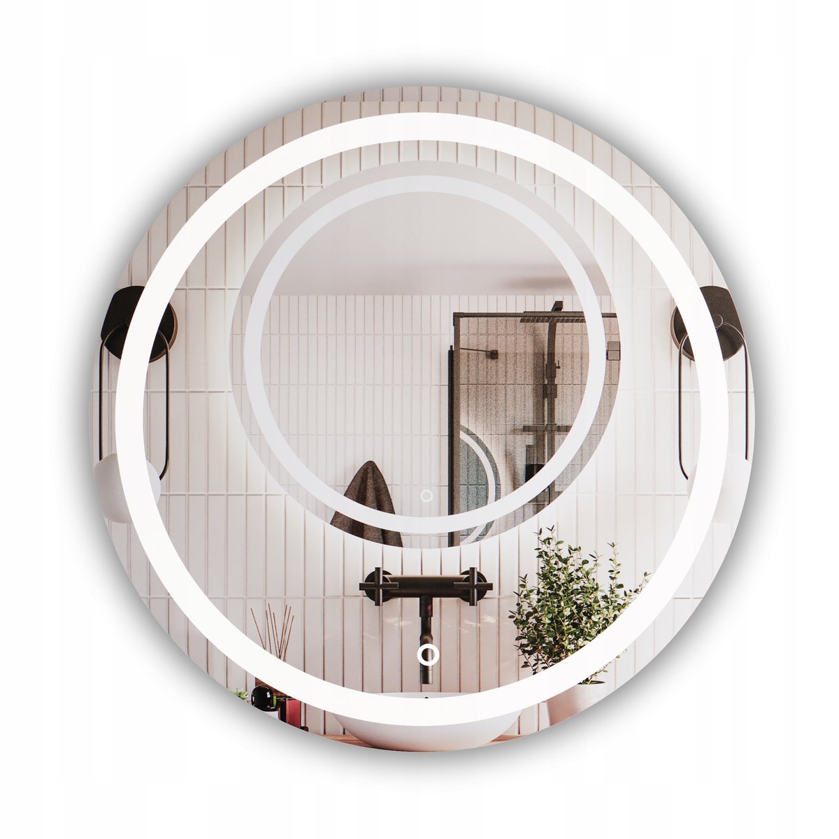 LUSTRO OKRĄGŁE LED PODŚWIETLANE ŁAZIENKOWE ŚREDNICA 90cm WŁĄCZNIK DOTYKOWY