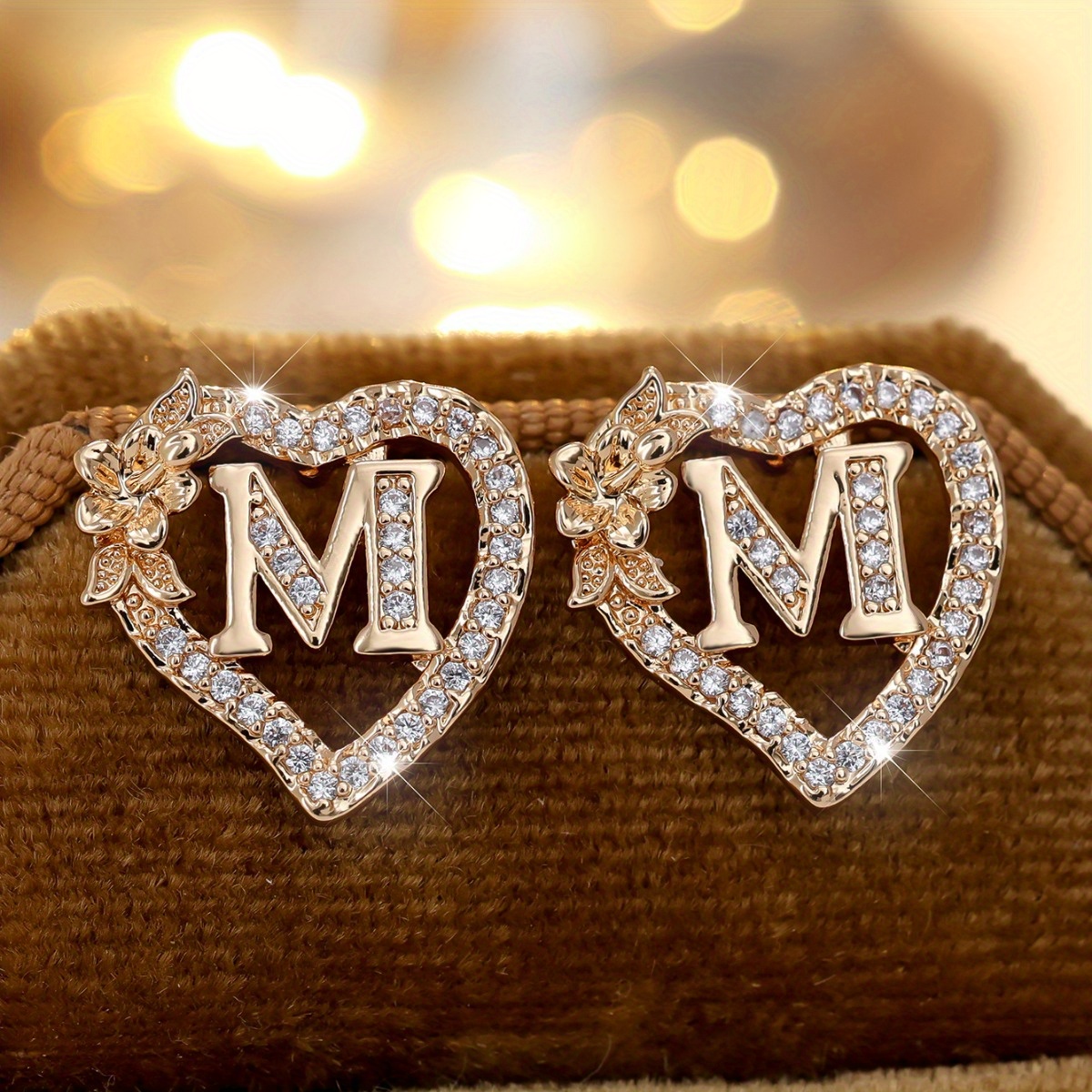 TEMU Zestaw 2 szt. Modne, Ekskluzywne Kolczyki w Kształcie z Inicjałem dla Kobiet, Kwiatowe Kolczyki z Kamieniem Urodzinowym na Kwietniowy Miesiąc,