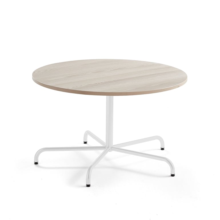 Stół PLURAL PLUS, Ø1200x720 mm, blat HPL, biały/jesion