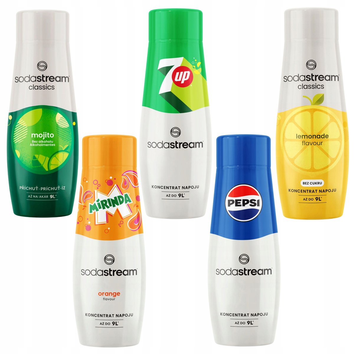 SODASTREAM Pepsi + Mirinda + 7Up + Lemonade + Mojito syropy do saturatora