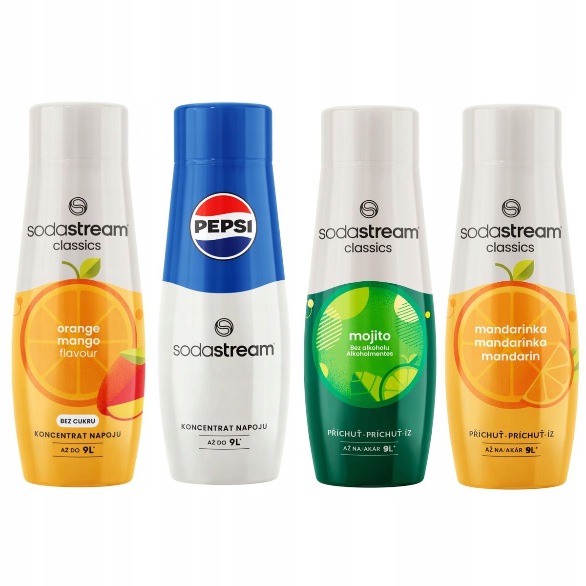 SODASTREAM Pepsi + Orange-Mango + Mojito + Mandarynka syropy 4 szt.