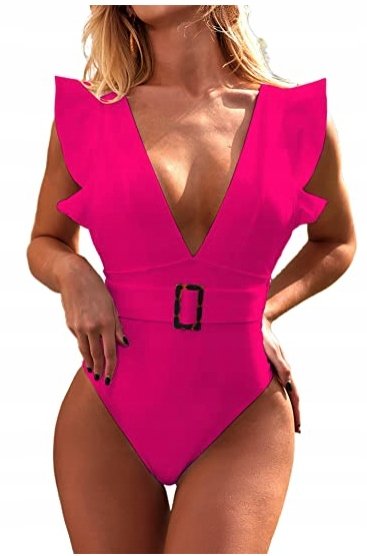 STRÓJ KĄPIELOWY JEDNOCZĘŚCIOWY V-NECK RÓŻOWY S
