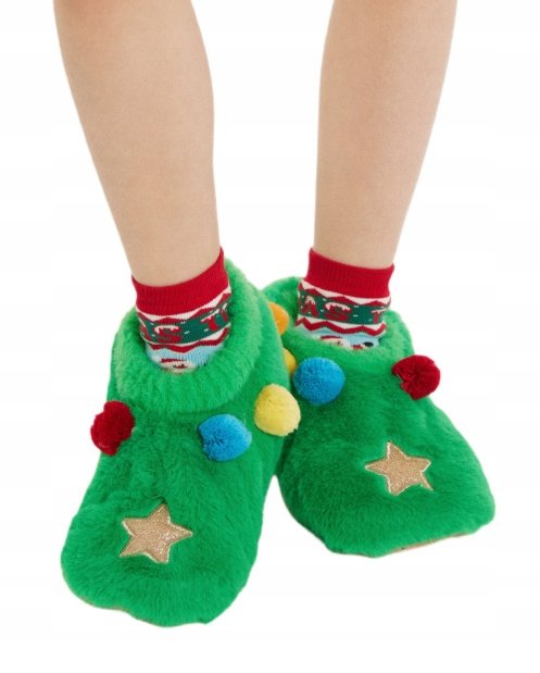 ŚWIĄTECZNE DZIECIĘCE BUCIKI KAPCIE Z CHOINKĄ ŚWIĘTA UNISEX 25-30