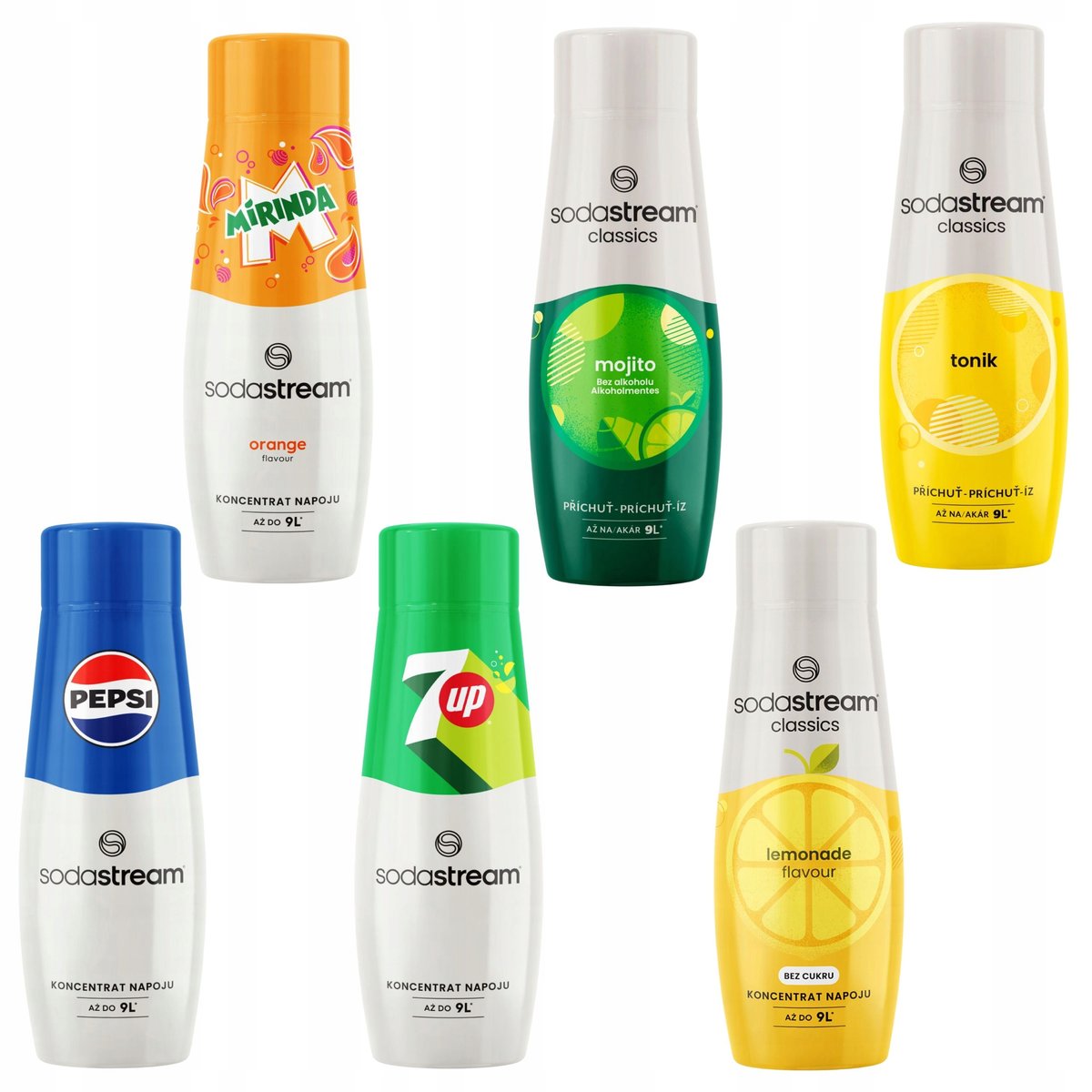 6x SYROP SODASTREAM PEPSI + MIRINDA + 7UP + LEMONIADA + MOJITO + TONIK