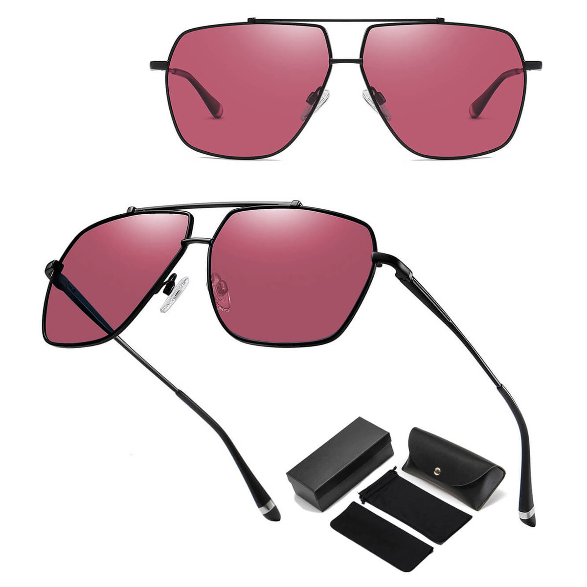 Duże okulary przeciwsłoneczne pilotki z polaryzacją STL54A czarne/czerwone