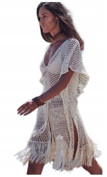 BIAŁA SZYDEŁKOWA TUNIKA PLAŻOWA NA STRÓJ HAFT