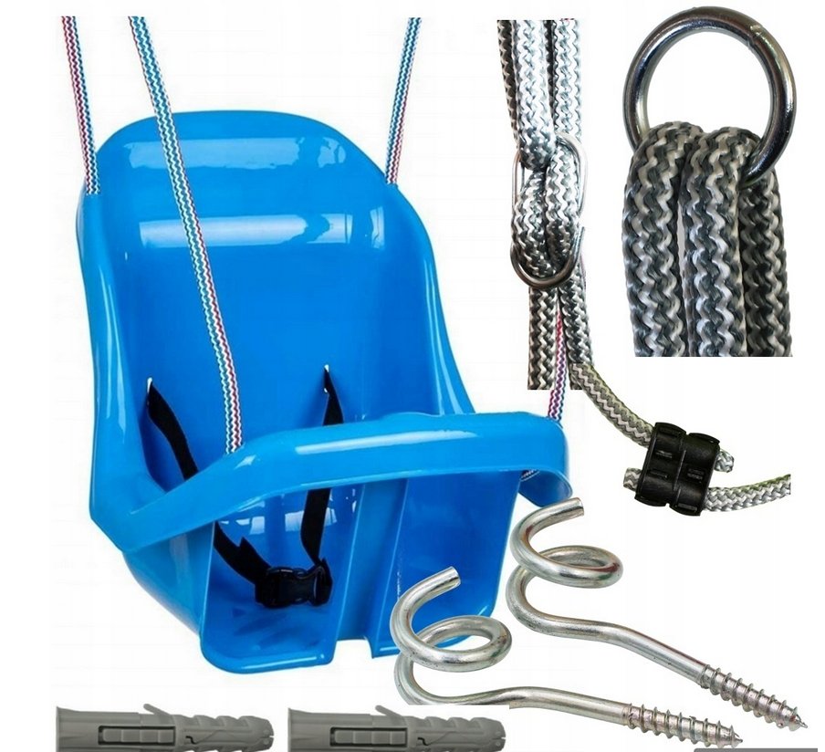 Huśtawka Kubełkowa + kubełek + Metalowe kółka + PASY + HAKI + KOŁKI SZARA