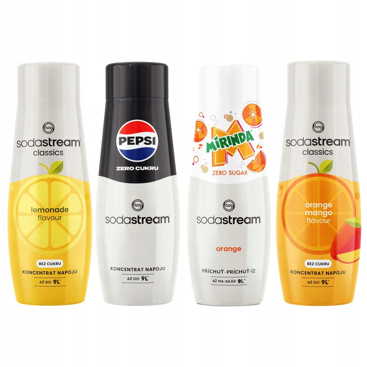 SODASTREAM Pepsi Zero + Mirinda Zero + Orange-Mango + Lemonade syropy 4 szt