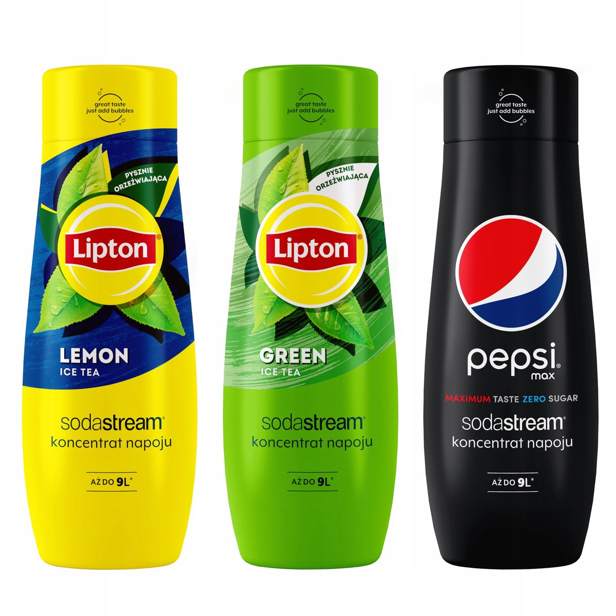 Zestaw 3 koncentratów SodaStream Lipton Lemon+Green+Pepsi Max