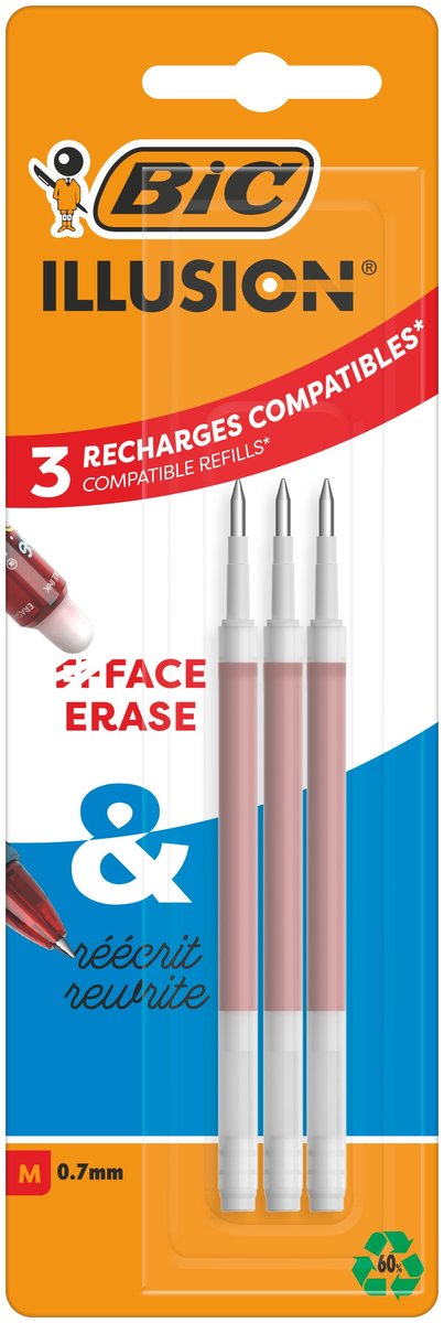 BIC, wkład bic illusion gel czerwony blister 3szt.