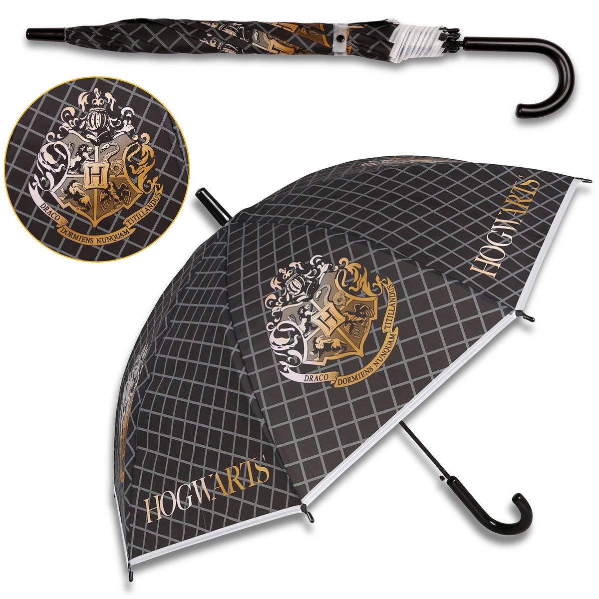 Harry Potter Hogwarts Czarna parasolka automatyczna składana, dla chłopca