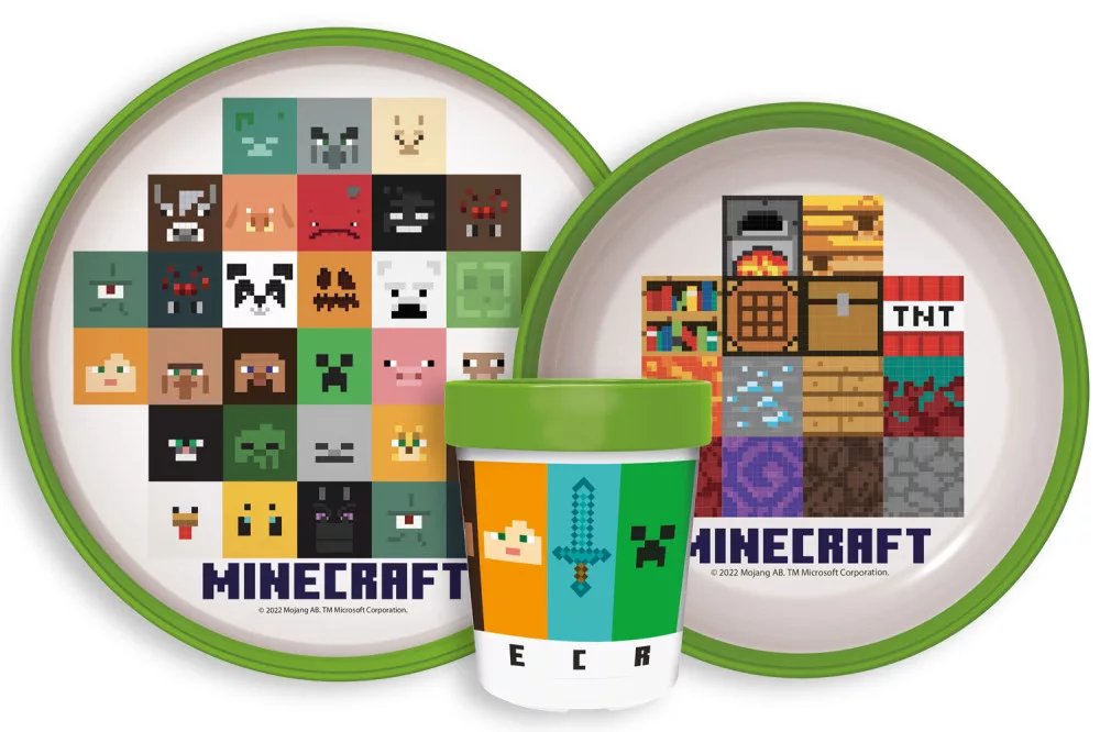 Zestaw obiadowy MINECRAFT talerzyk miska kubek Naczynia dla dzieci
