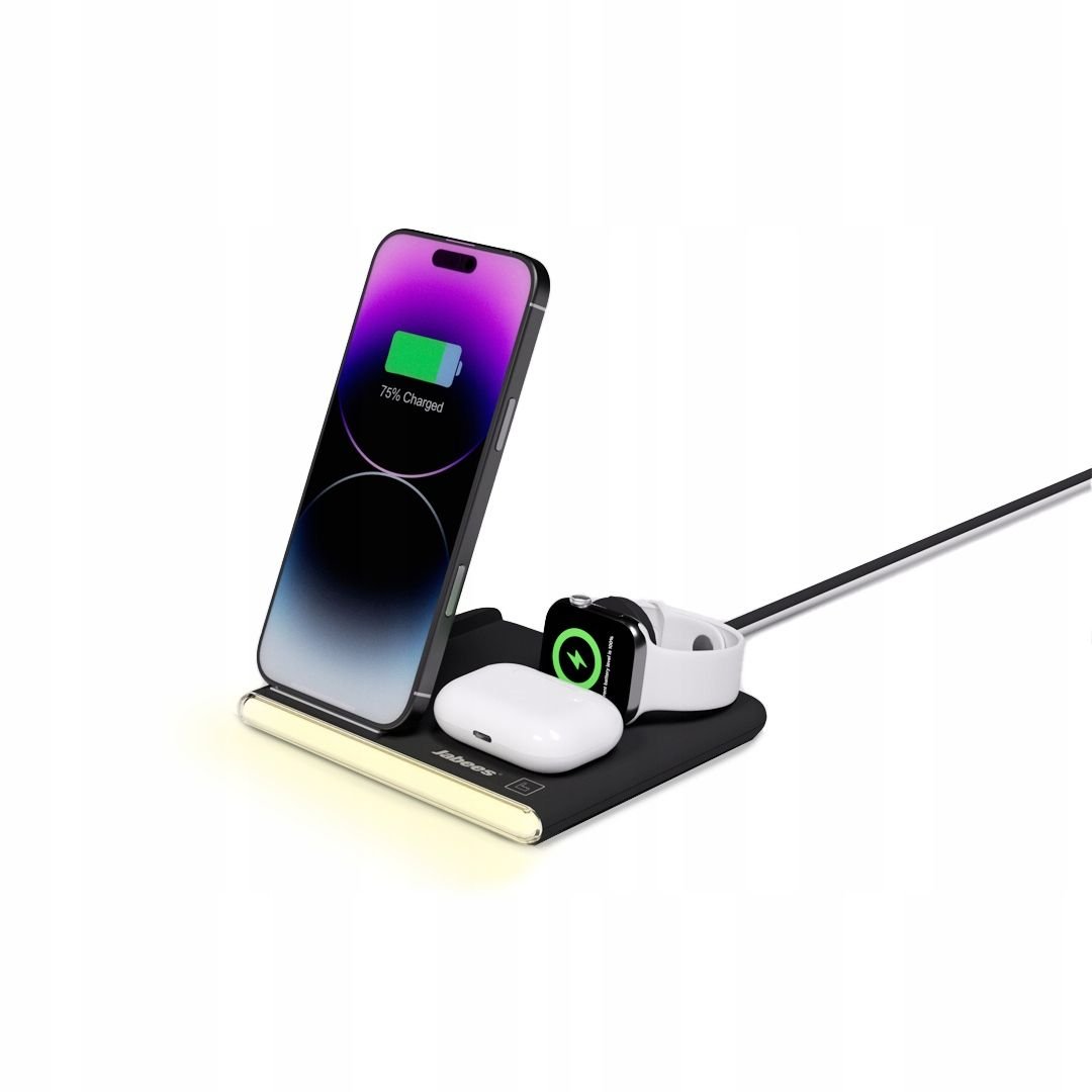 Jabees Powerglow 4w1 Ładowarka Qi Na Telefon Smartwatch Słuchawki Lampa Led / Czarny