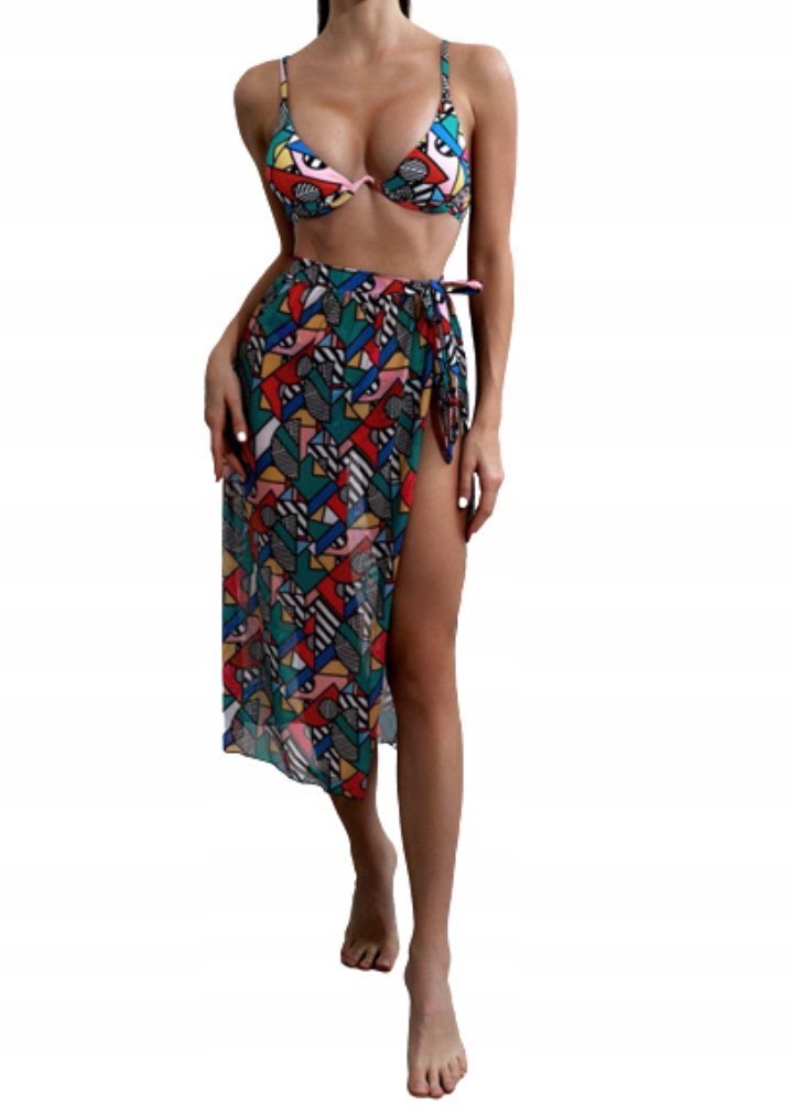 DWUCZĘŚCIOWY KOLORWY STRÓJ KĄPIELOWY ZE SPÓDNICĄ L