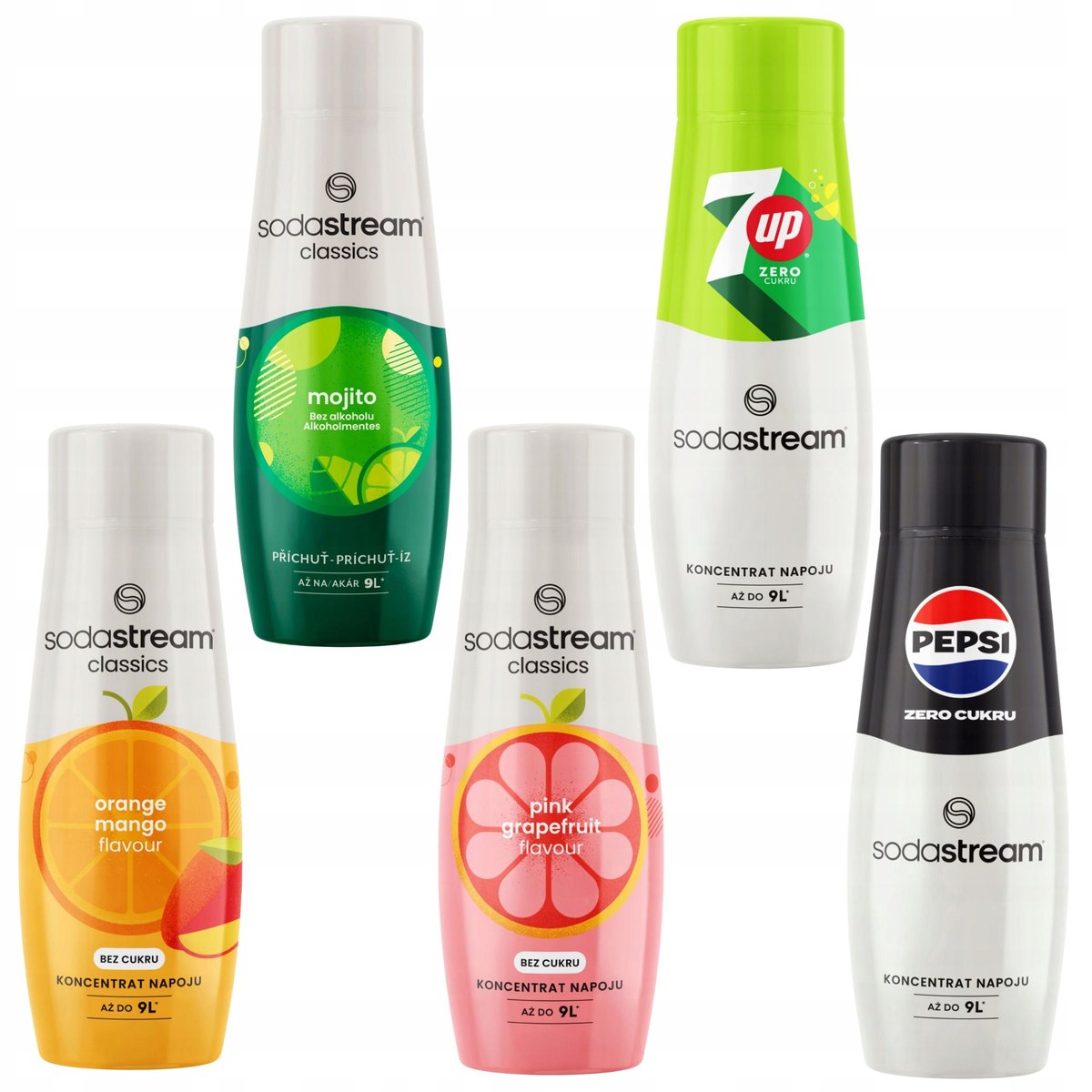 SODASTREAM Orange-Mango+ Mojito + Grapefruit + 7Up Zero + Pepsi Zero syropy