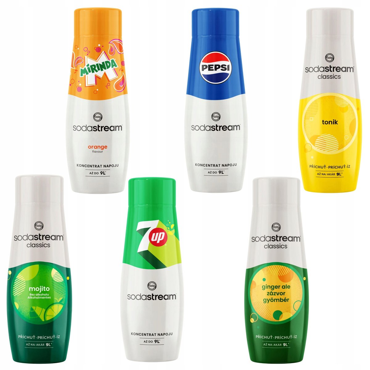 ZESTAW SYROPÓW SODASTREAM PEPSI, MIRINDA, 7UP, MOJITO, TONIC / TONIK, IMBIR