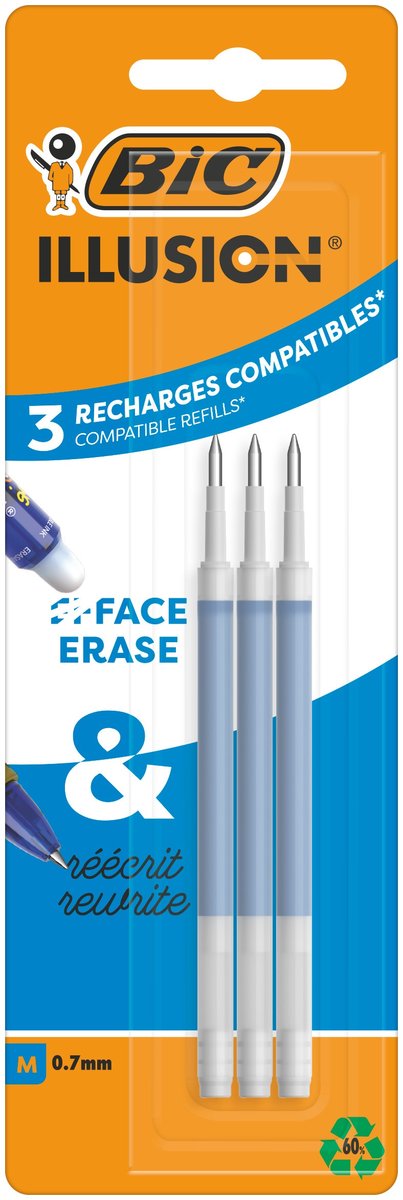 BIC, wkład bic illusion gel niebieski blister 3szt.