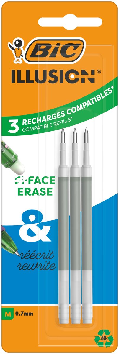BIC, wkład bic illusion gel zielony blister 3szt.