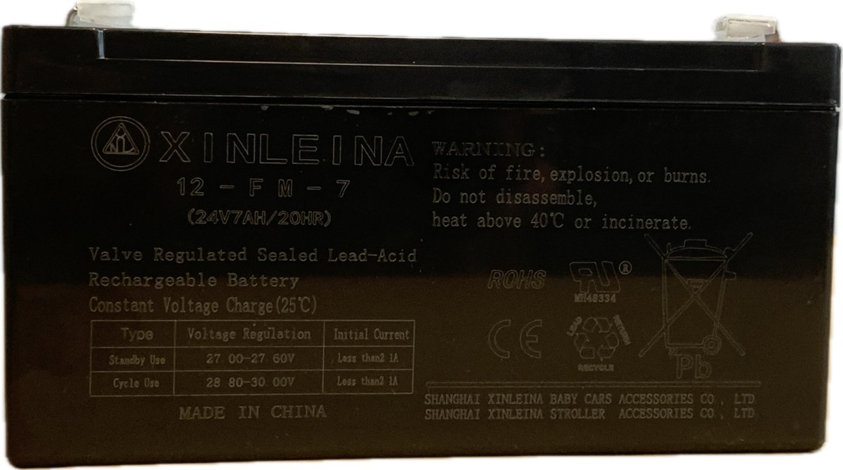 Akumulator XINLEINA 24 V 7Ah bateria bezobsługowa do pojazdów na akumulator