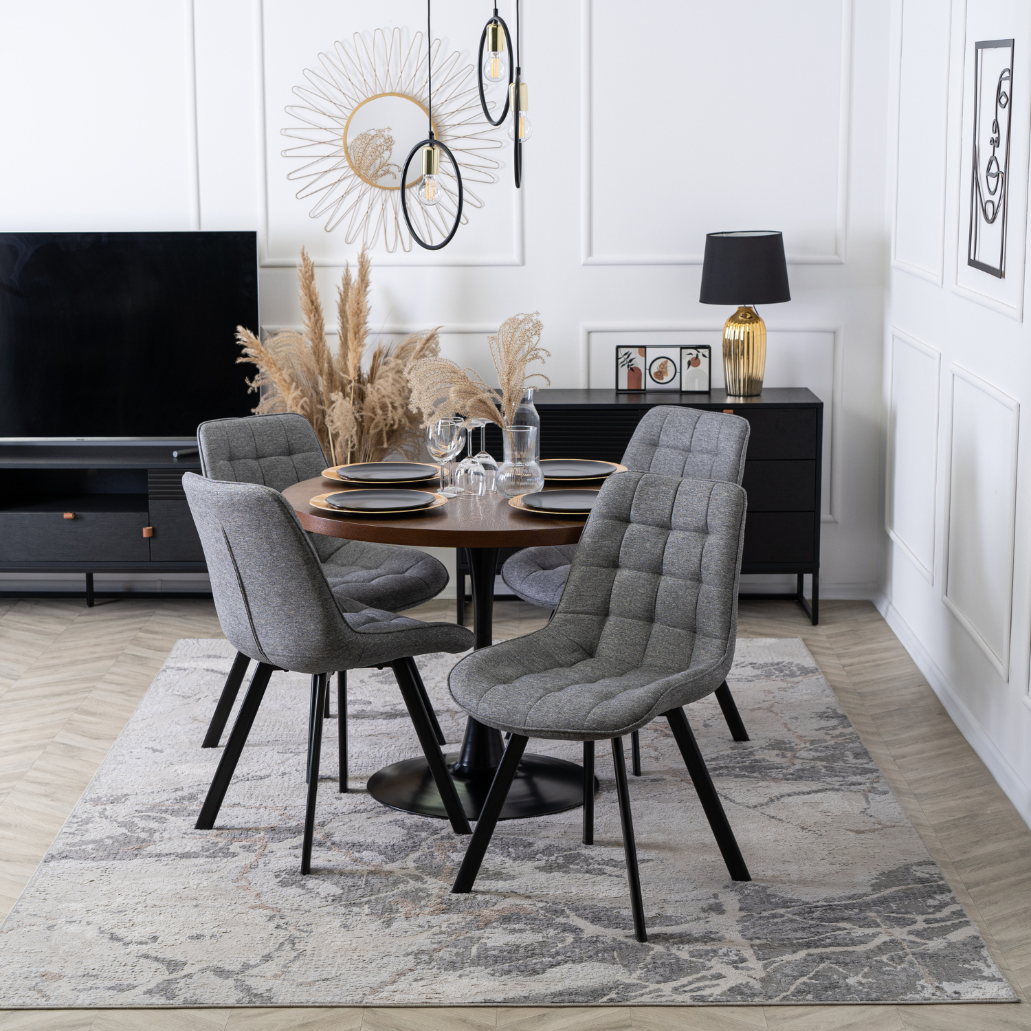 Krzesło Tapicerowane do Salonu RICK 2 Szare Nowoczesne Loft