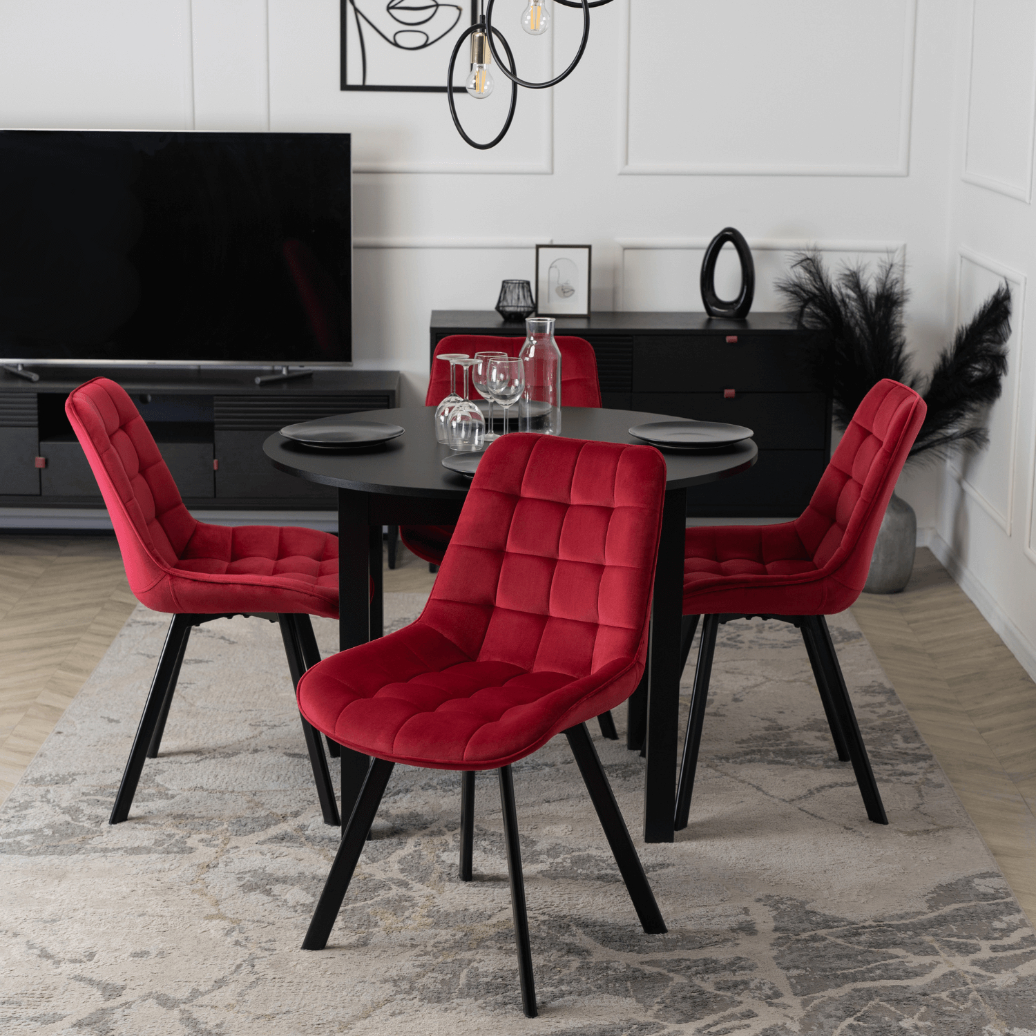 Zestaw 4x Krzesło Tapicerowane RICK do Salonu Bordowe Welurowe Nowoczesne Loft