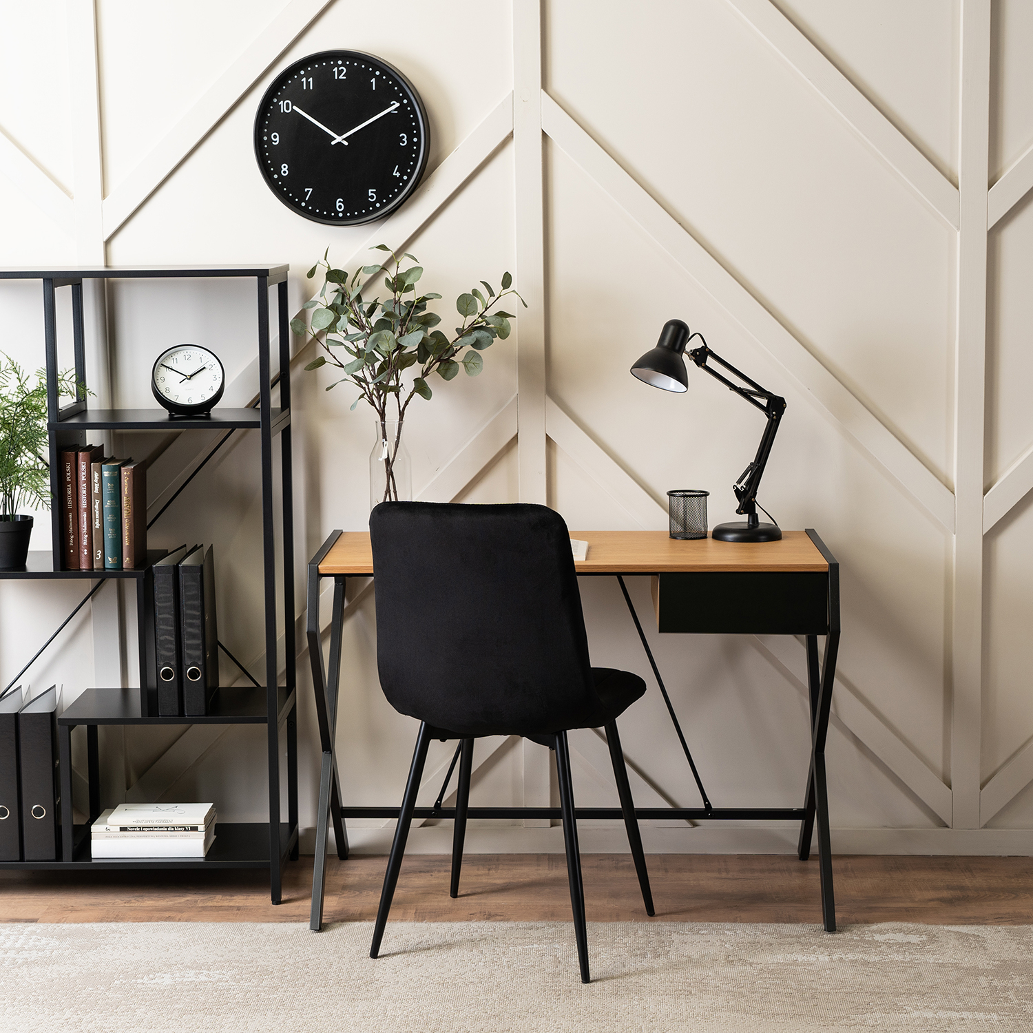 Biurko Loft Minimalistyczne Skandynawskie z Szufladą MEG 104 cm Dąb złoty/Czarne