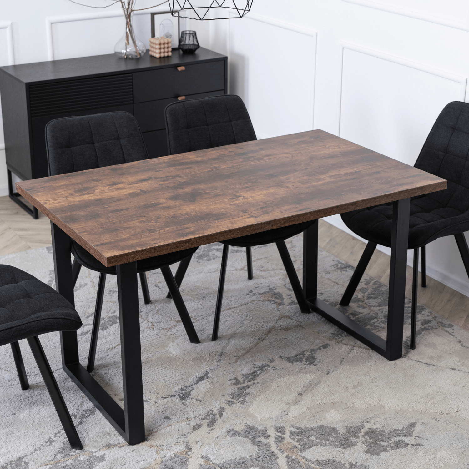 Stół Prostokątny GLOS 135 cm Dąb Rustykalny/Czarny do Jadalni Nowoczesny Loft