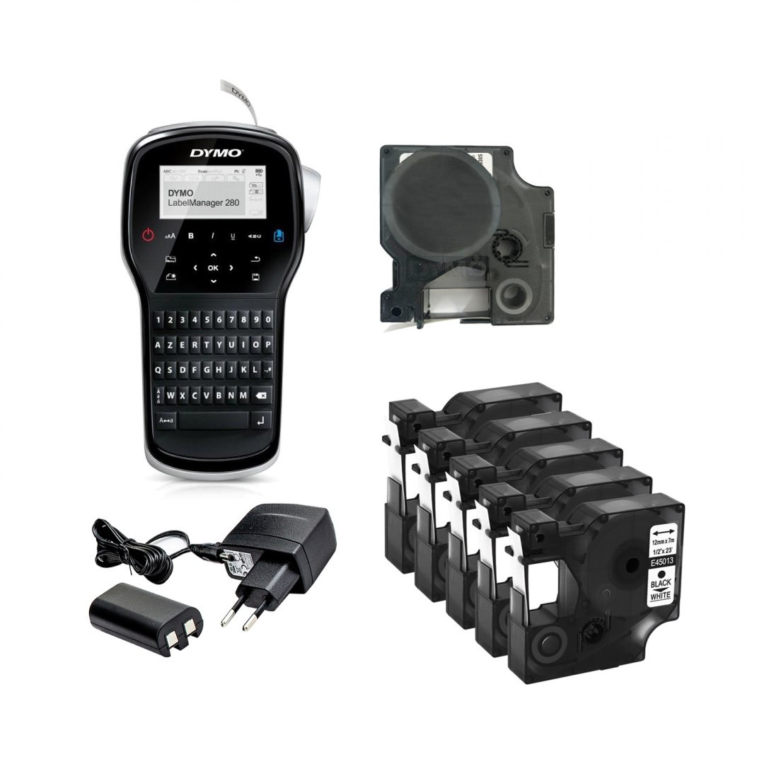 Drukarka etykiet DYMO LabelManager 280 180dpi / do 12 mm / PC / MAC / USB / z 5 szt. taśm D1 KUP z zamiennikami i oszczędzaj! - ZADZWOŃ 730 811 399
