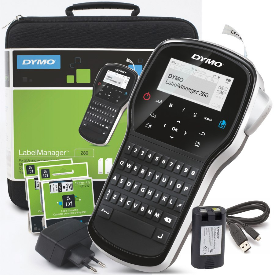 Drukarka etykiet DYMO LabelManager 280 180dpi / do 12mm / PC / MAC / USB / z 2 szt. taśm D1 i walizką w zestawie