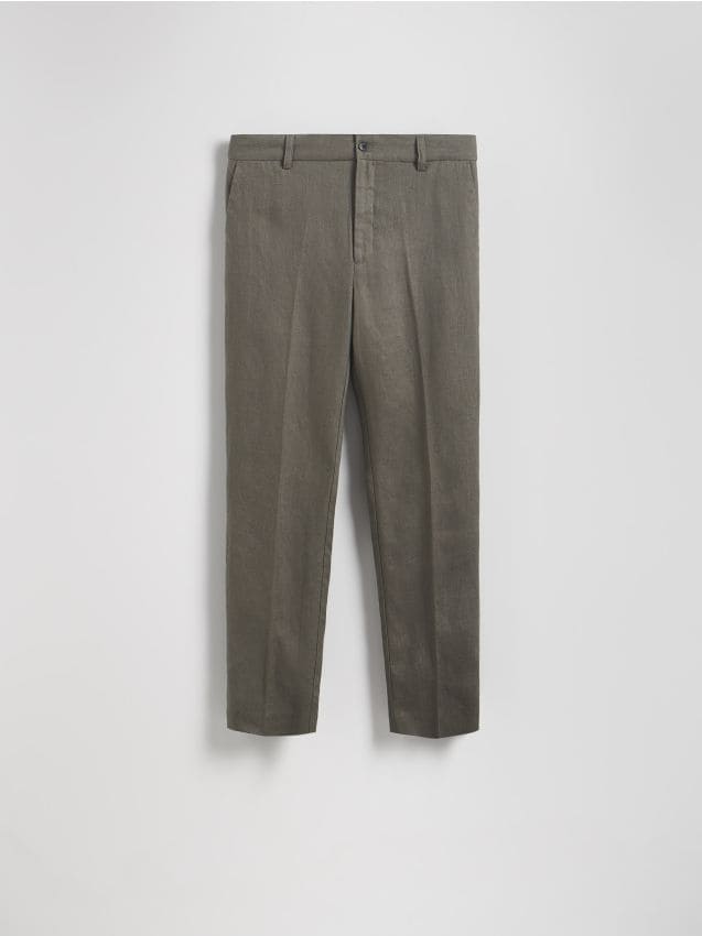 Reserved - Lniane spodnie regular fit - zielony