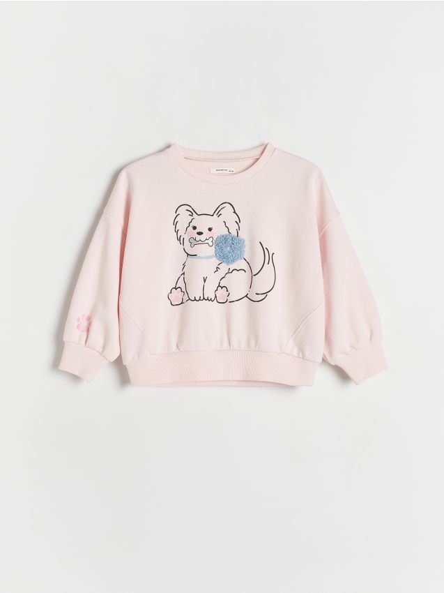 Reserved - Bawełniana bluza z nadrukiem - pastelowy róż