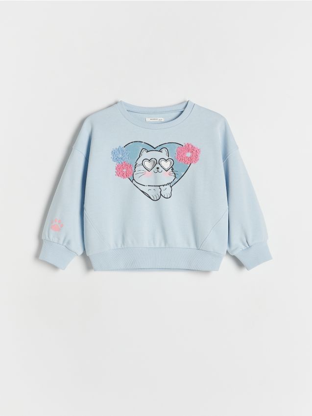 Reserved - Bawełniana bluza z nadrukiem - jasnoniebieski
