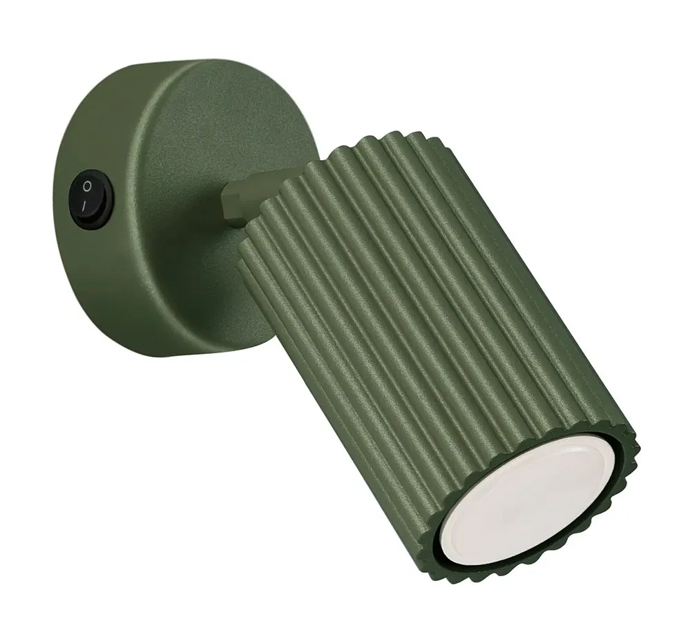 Oliwkowy metalowy kinkiet karbowany z włącznikiem - D291-Melson