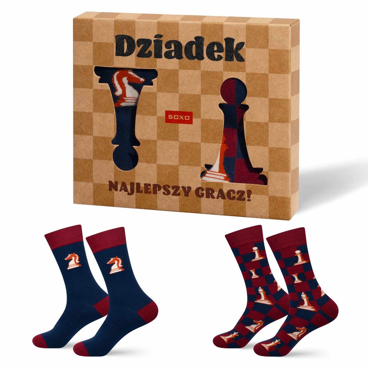 Skarpetki Męskie SOXO szachy dla dziadka - 2 Pary-40–45