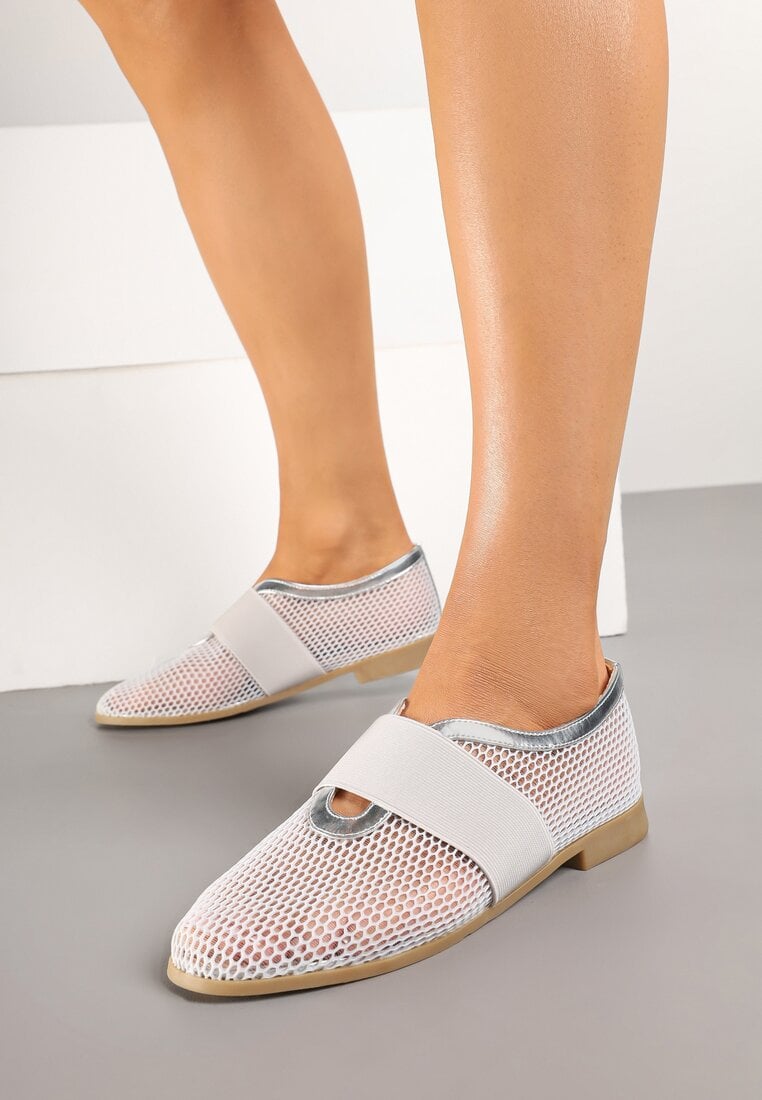 Srebrne Balerinki Siateczkowe z Elastycznym Paskiem Lavesi