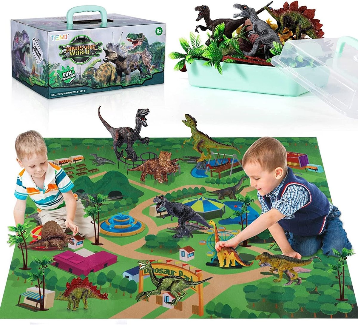 DINOZAUR ZABAWKA FIGURKI Z MATĄ ZESTAW DO TWORZENIA ŚWIATA DINO POKROWIEC