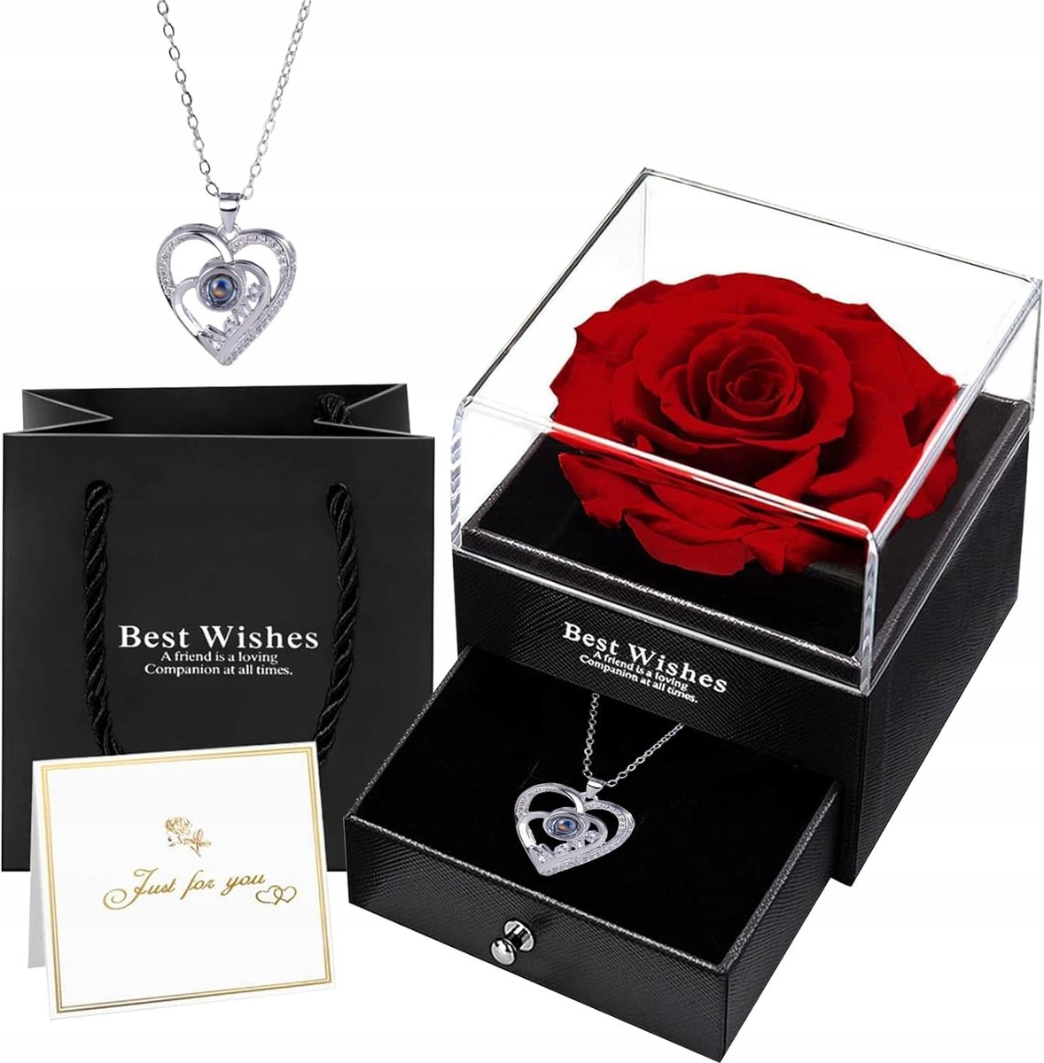 WIECZNA RÓŻA ELEGANCKIE EKSKLUZYWNE PUDEŁKO PREZENTOWE DLA NIEJ+ ŁAŃCUSZEK