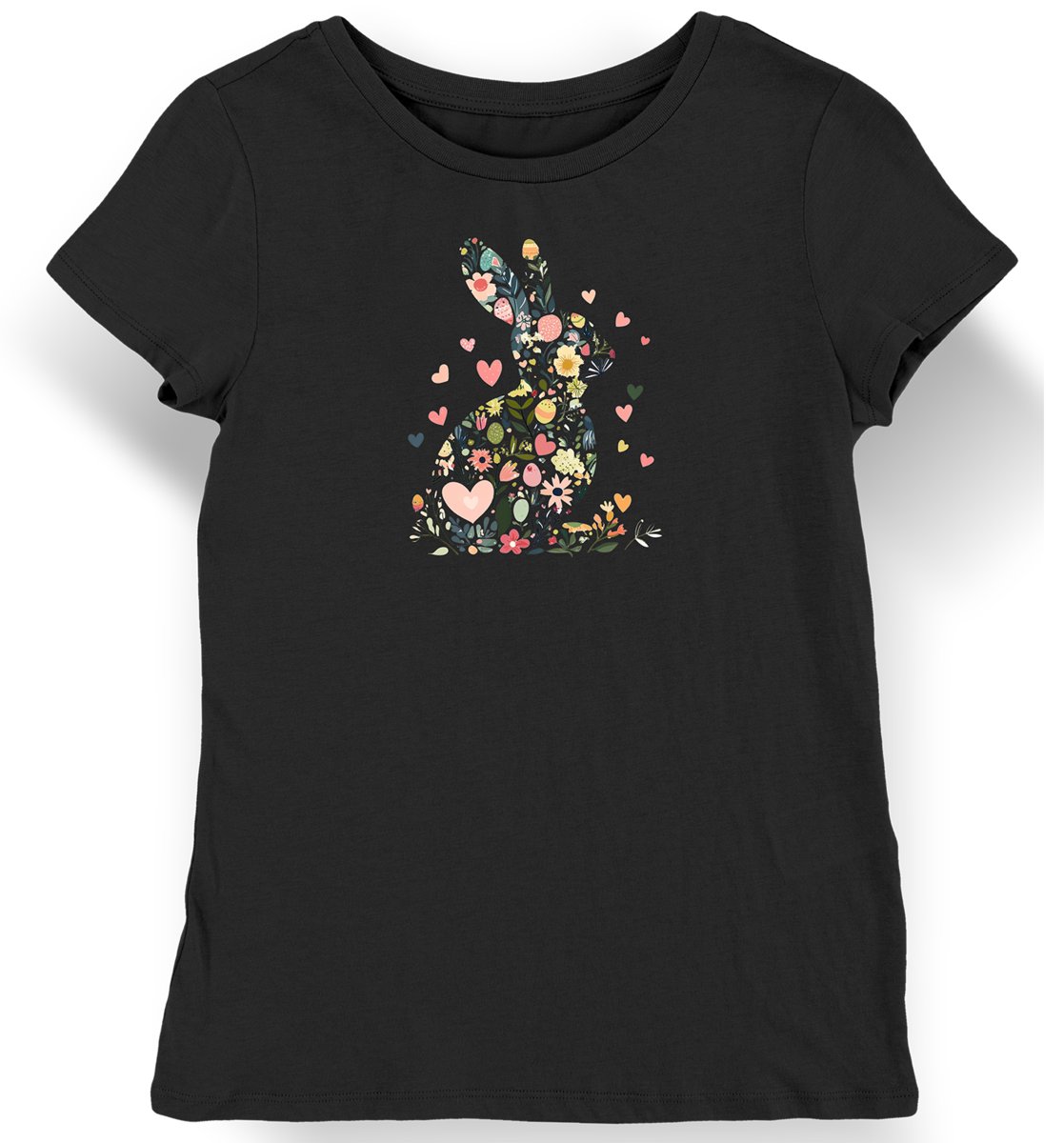 Koszulka damska królik kwiatki i serduszka czarna L