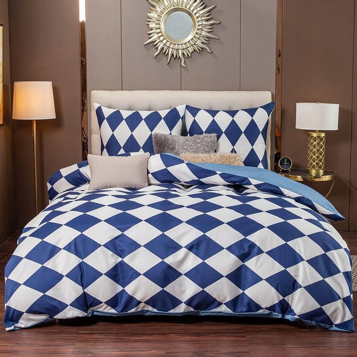 KOMPLET POŚCIELI SOIFOX 135X200 CM BIAŁY NIEBIESKI GEOMETRYCZNY WZÓR