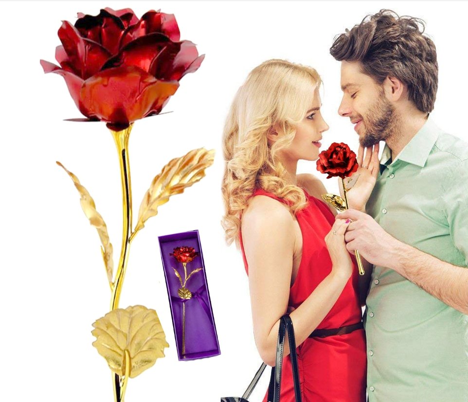 WIECZNA RÓŻA ZŁOTA ŁODYGA DEKORACJA GIFT W PUDEŁKU NA WALENTYNKI DLA NIEJ