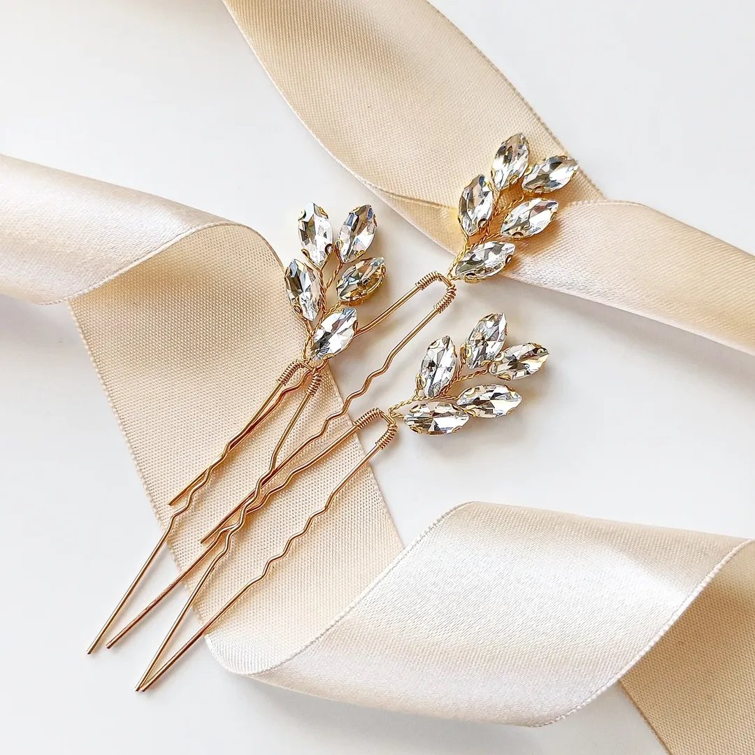 Komplet złotych kokówek do włosów transparentne szpilki do koka upięcia