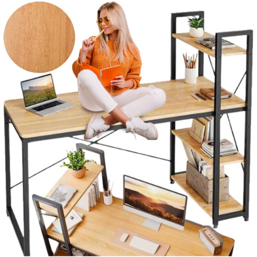 biurko loft z półkami dąb naturalny komputerowe biurowe szkolne
