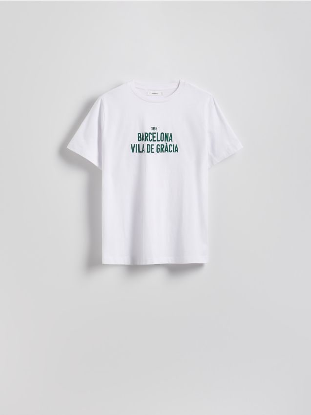 Reserved - Bawełniany t-shirt z nadrukiem - biały