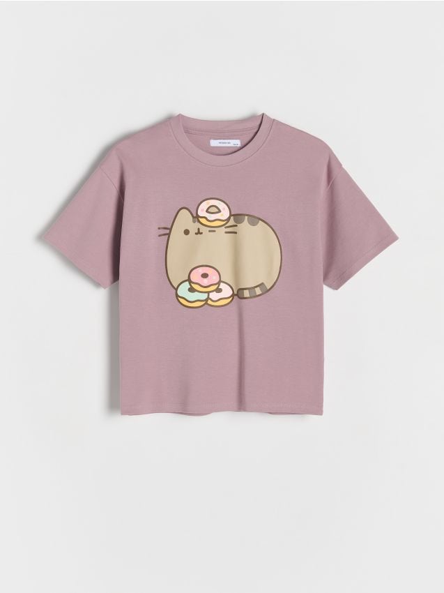 Reserved - T-shirt Pusheen - fioletowy