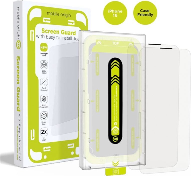 MOBILE ORIGIN Szkło Screen Guard iPhone 16 z wygodnym aplikatorem 2szt.