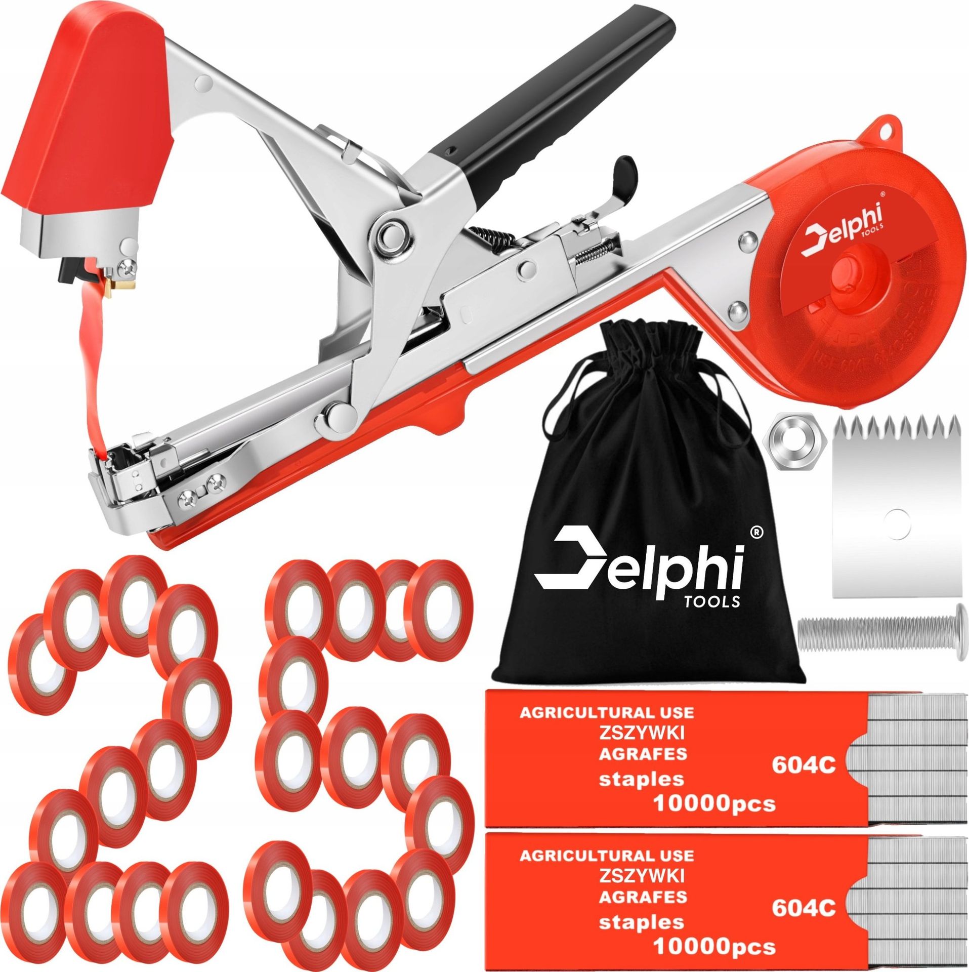 Delphi Tools TAPENER ZSZYWACZ OGRODNICZY SZKÓŁKARSKI DO WIĄZANIA ROŚLIN 25xTAŚMA ZSZYWKI